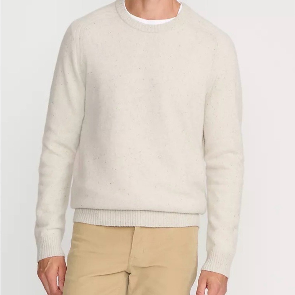 Lands End Mens Lambswool Crewneck Sweater Oatmeal Flecked Preppy Academic Large